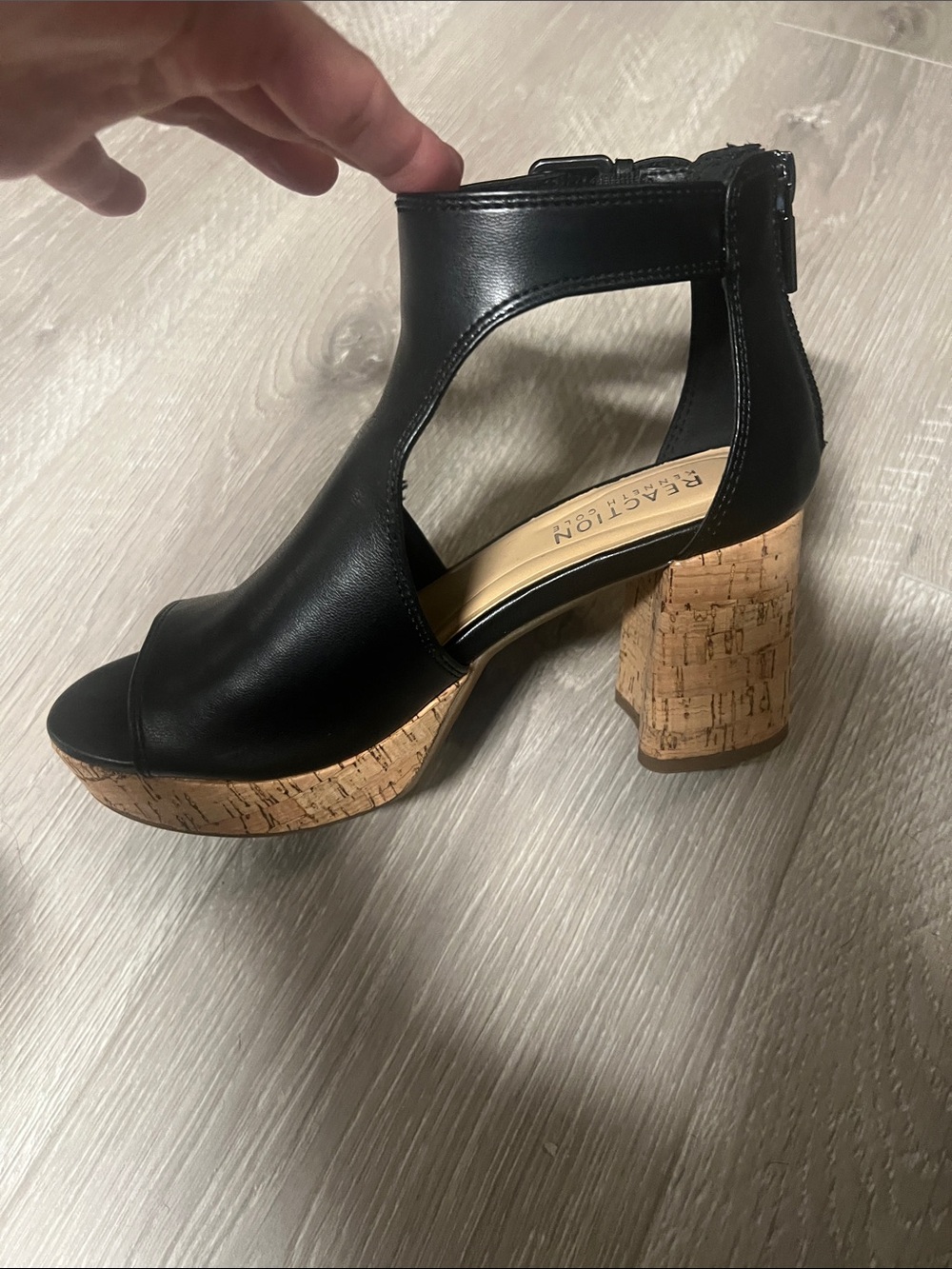Kenneth Cole Reaction Black Cork Platform Open-Toe Ankle Strap Sandals